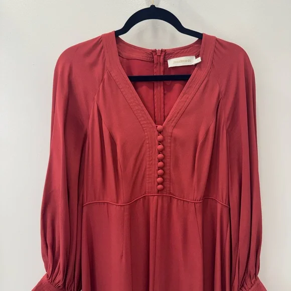 Zimmermann Burgundy Long Sleeve Dress